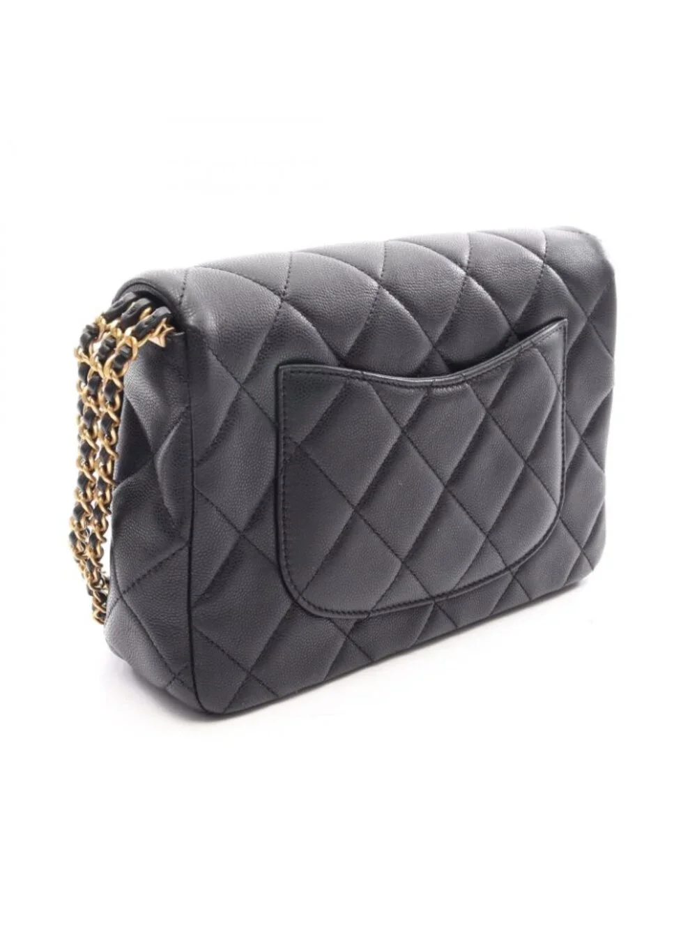 Chanel Shoulder Bag Quilted Black Caviar Leather Flap Chain